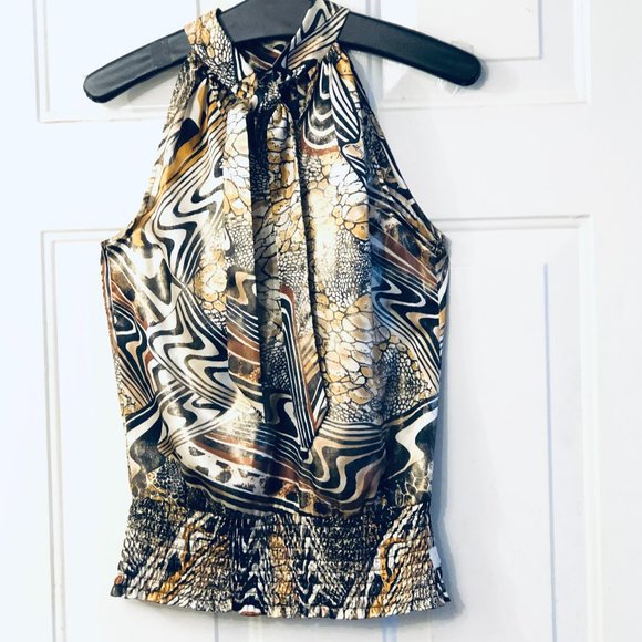Cache  Sz S Blouse Sleeveless Halter Tie-Back Neck Elastic Bottom - Picture 1 of 10